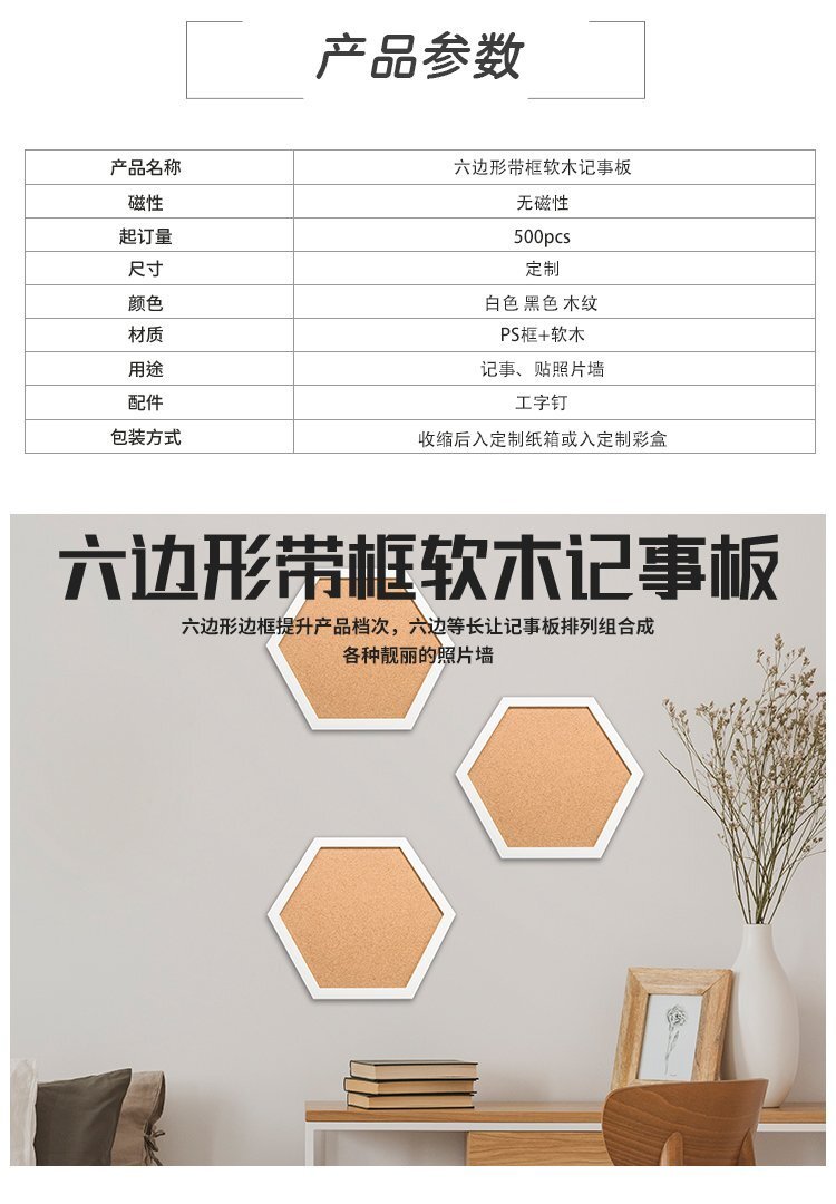 M11 六邊形塑料框軟木告示板產品詳情1