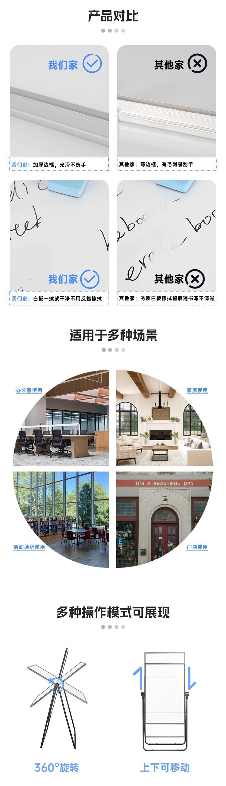 M80會議辦公U型支架白板 可折疊升降磁吸雙面白板產品介紹